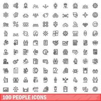 100 people icons set, outline style vector