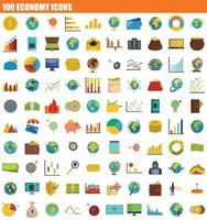 100 economy icon set, flat style vector