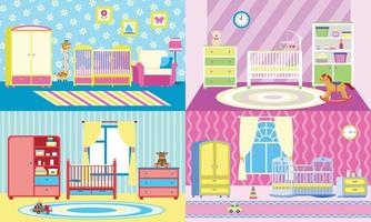 Baby crib banner set, flat style vector