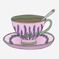 Cute vector illustration. Pink cup with lavender flowers