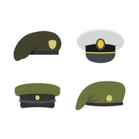 Military cap icon set, flat style vector