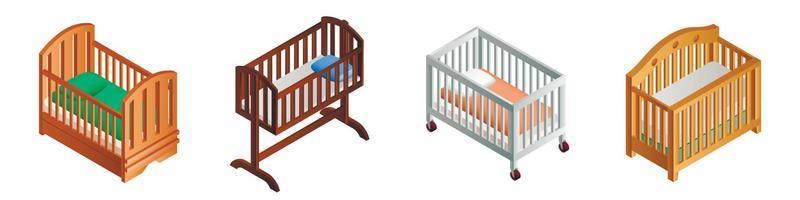 Crib icon set, isometric style vector