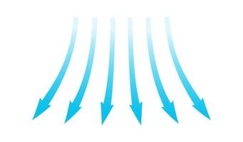 Air flow. Blue arrows showing direction of air movement. Wind direction arrows. Blue cold fresh stream from the conditioner. Vector illustration isolated on white background