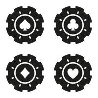 Gamble Poker Betting Chip Set Sign. Poker Money Black Silhouette Icon. Lucky Game Suit Casino Roulette Glyph Pictogram. Fortune Game Gambling Bet Flat Symbol. Isolated Vector Illustration.