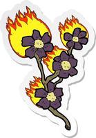 sticker of a cartoon burning flowers vector