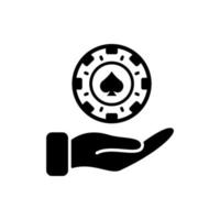 Chip Casino Roulette Black Silhouette Icon. Poker Chip on Hand Glyph Pictogram. Coin Lucky Play Risk Gambling Game Club Flat Symbol. Money Bet Circle Token. Isolated Vector Illustration.