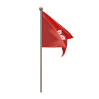 Hong Kong 3d illustration flag on pole. Wood flagpole png