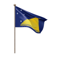 Tokelau 3d illustration flag on pole. Wood flagpole png