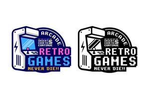 Retro games arcade never die design logo vector