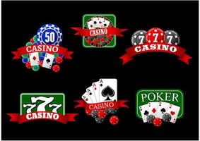 Casino, poker, jackpot and roulette icons vector