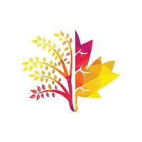 Blowing tree and maple leafs logo design. Canada business sign. vector