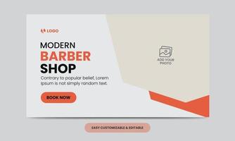 Modern barber shop video thumbnail template. Editable salon web banner template vector