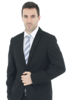 Handsome and smart businessman in black suit isolated on white background. Copy Space png