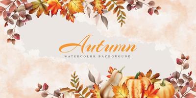 autumn greetings card with mushroom and pumpkins and leaves vector