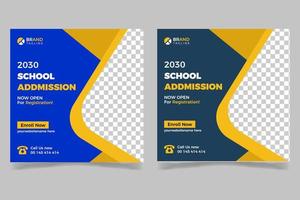 School admission social media post and web banner template, admission social media banner design template vector