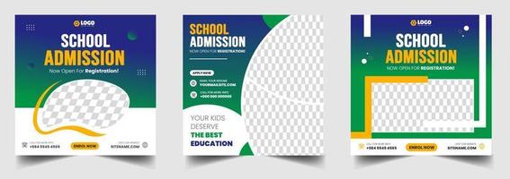 School admission social media post banner design. back to school social media post banner design set. Back to school admission promotion banner. school admission template for social media ad. vector