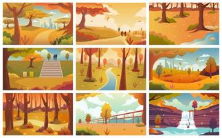 Autumn Landscape Background Bundle, Set of Fall Banner, Autumn Fall Illustration Pack, Autumn Art and Illustration Vector