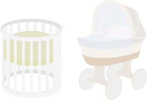 Crib for the newborn vector flat illustration child furniture on white background