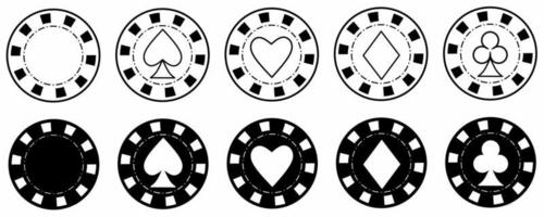 outline silhouette poker chips icon set isolated on white background vector