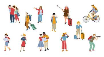 Tourists go sightseeing and take photos in travel vector