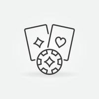 Two Poker Cards with Chip vector outline concept icon