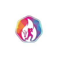 Fire cricket player vector logo design. Cricket fire logo icon. Batsman playing cricket and fire combination logo