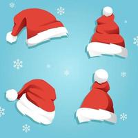 Santa christmas hat vector illustration. Red santa top hat isolated on blue background