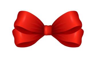 Red bow isolated on white background. Red silk ribbon tied into a beautiful bow. Vector illustration for the design of various holidays.