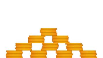 Gold coins stacked in a pyramid isolated on white. Cartoon style. Side view. Big jackpot. Vector EPS10.