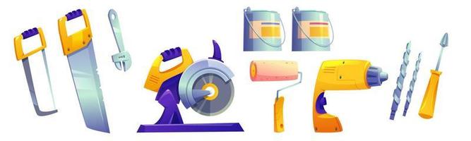 Construction tools, drill, saw, screwdriver vector