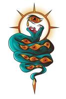 Tattoo with snake and eyes. Dangerous serpent vector