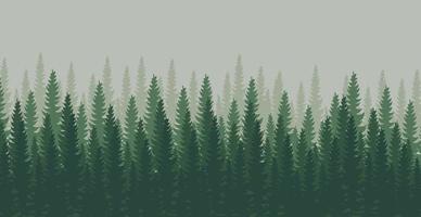 Panorama of dense forest, fir and pine natural green landscape, web background, template - Vector illustration