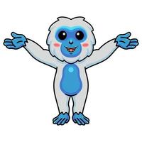 Cute little yeti cartoon raising hands vector