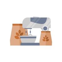 illustration of a standing mixer with two bags of flour. baking stuff vector graphic.