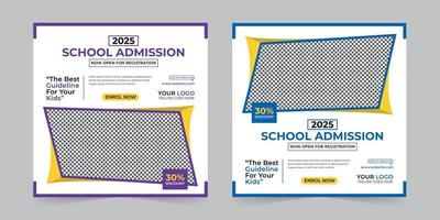 School admission digital marketing social media post, web banner promotion ads sales and discount banner vector template Design.