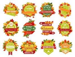 Autumn sale discount promo or fall seasonal icons vector