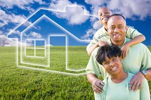 Family Over Grass Field, Clouds, Sky and House Icon photo