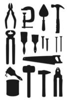 Hammer, saw, paint, brush, pliers. Work tools vector