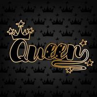 Queen word with crown on black background vector