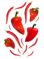 red hot chili pepper and sweet bell pepper in flight png