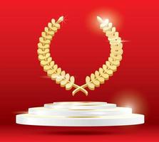 Gold Laurel Wreath on Podium. vector