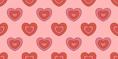 Vector retro seamless pattern with cute red hearts. Funny hearts on pink background. Happy Valentines day. Love and romance.