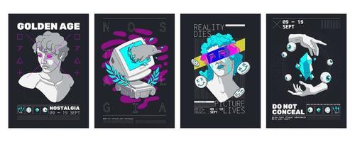 Exhibition posters with design in y2k style vector