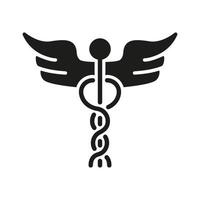 caduceo médico signo. farmacéutico cuidado de la salud silueta icono. glifo pictograma. farmacia emblema. caduceo griego insignias emergencia hospital icono. medicos ayuda símbolo. aislado vector ilustración.