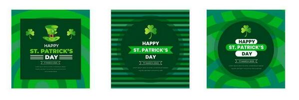 Happy St. Patrick's Day social media post square banner bundle template with shamrock clover leaf. saint patrick's day festival banner. 17 march Saint Patrick's Day event celebration banner set. vector