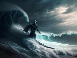 grim reaper surfing the seas, sea ghosts, haunted seas, photo