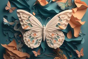 paper art with the concept of a butterfly made by technology photo