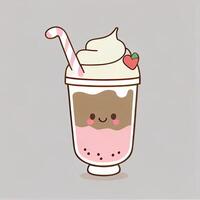 Cute Milkshake Cartoon Vector Icon Illustration. Food And Drink Icon Concept Isolated Premium Vector. Flat Cartoon Style. . photo