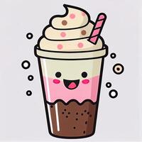 Cute Milkshake Cartoon Vector Icon Illustration. Food And Drink Icon Concept Isolated Premium Vector. Flat Cartoon Style. . photo