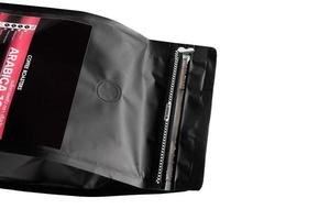 Black waterproof plastic bag And has an air inlet chip for coffee bean. photo